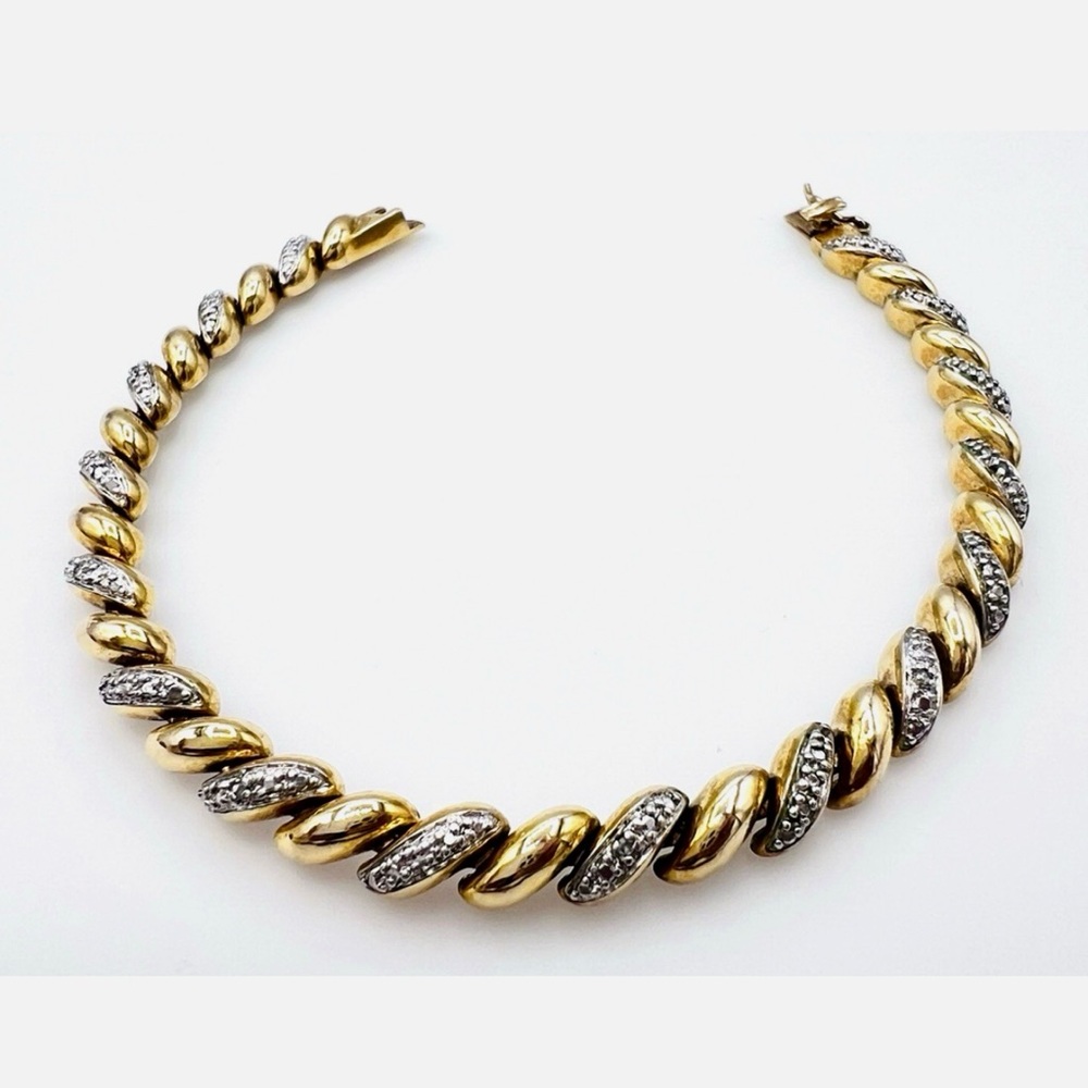 Ross Simons Gold Over Sterling Silver Diamond bracelet stamp 925